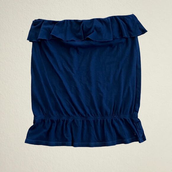 Black strapless ruched tube top with ruffle hem American Eagle - Picture 2 of 5